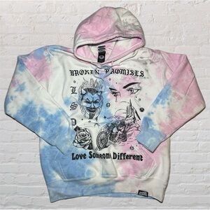 Broken Promises Graphic Blue, Pink & White Enchanted Tie Dye Hoodie Size Medium